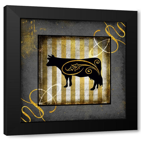 Gold Welcome To Our Bistro Cow 2 Black Modern Wood Framed Art Print with Double Matting by LightBoxJournal