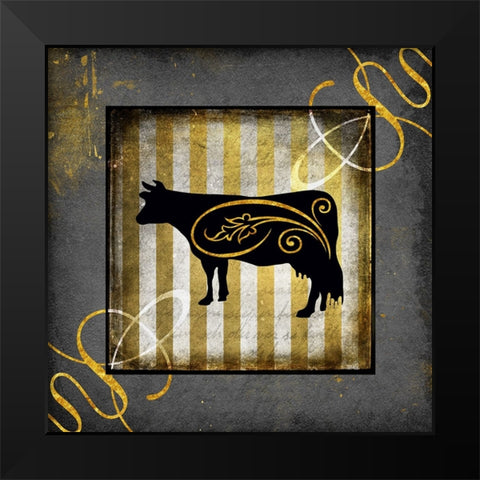 Gold Welcome To Our Bistro Cow 2 Black Modern Wood Framed Art Print by LightBoxJournal