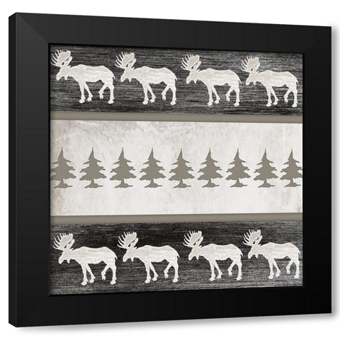 Good Night Moose Surface Pattern 5 Black Modern Wood Framed Art Print by LightBoxJournal