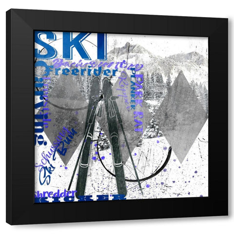Extreme Skier Word Collage Black Modern Wood Framed Art Print by LightBoxJournal