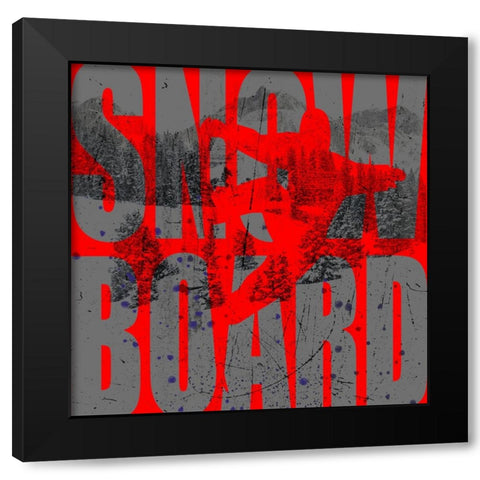 Extreme Snowboarder Word Collage Board Black Modern Wood Framed Art Print by LightBoxJournal