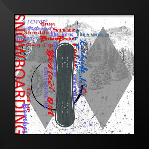 Extreme Snowboarder Word Collage Black Modern Wood Framed Art Print by LightBoxJournal