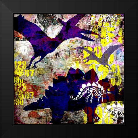 Painted Dino 01 Grunge Black Modern Wood Framed Art Print by LightBoxJournal