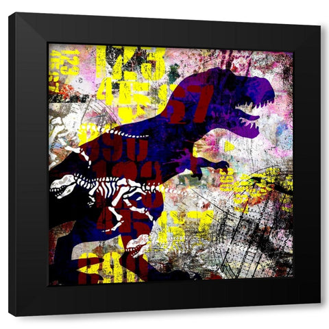 Painted Dino 02 Grunge Black Modern Wood Framed Art Print by LightBoxJournal