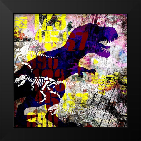 Painted Dino 02 Grunge Black Modern Wood Framed Art Print by LightBoxJournal