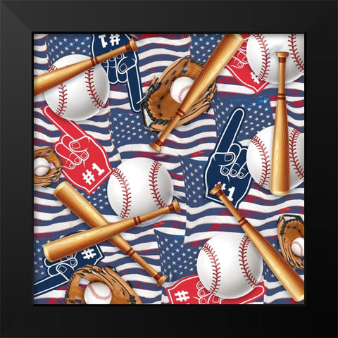 American Baseball Pattern 03 Black Modern Wood Framed Art Print by LightBoxJournal