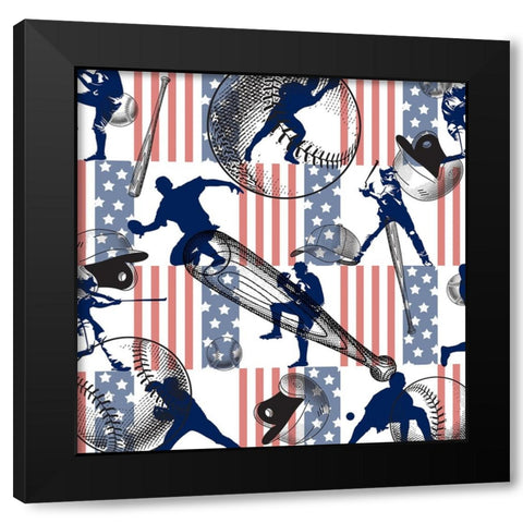 Baseball Pattern 04 Black Modern Wood Framed Art Print with Double Matting by LightBoxJournal