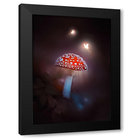Mushroom Magic Black Modern Wood Framed Art Print with Double Matting by Love Grams