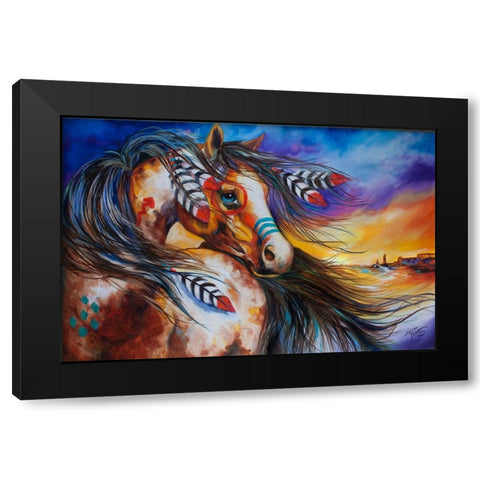 5 Feathers Indian War Horse Black Modern Wood Framed Art Print with Double Matting by Baldwin, Marcia