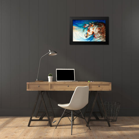 The Drifter Indian War Horse Black Modern Wood Framed Art Print by Baldwin, Marcia