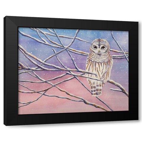 Snowy Barred Owl Black Modern Wood Framed Art Print by Wickstrom, Martin