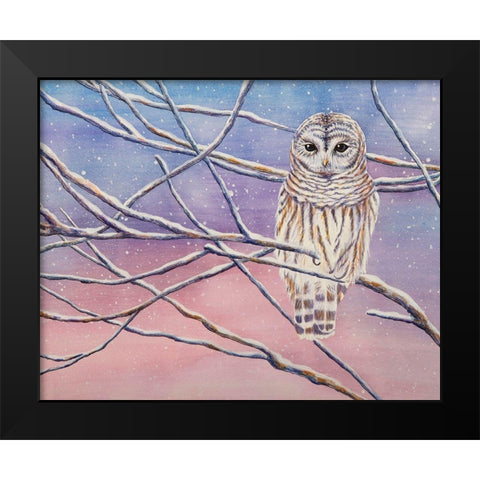 Snowy Barred Owl Black Modern Wood Framed Art Print by Wickstrom, Martin