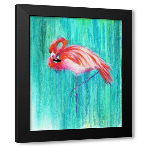 Flamingo Black Modern Wood Framed Art Print by Wickstrom, Martin
