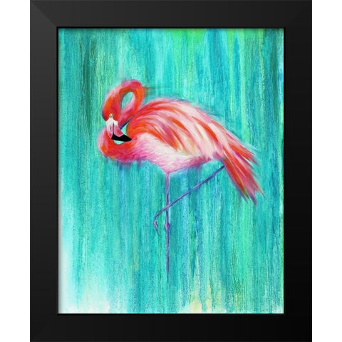 Flamingo Black Modern Wood Framed Art Print by Wickstrom, Martin