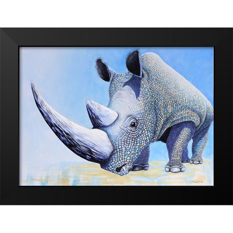 Rhino Black Modern Wood Framed Art Print by Wickstrom, Martin
