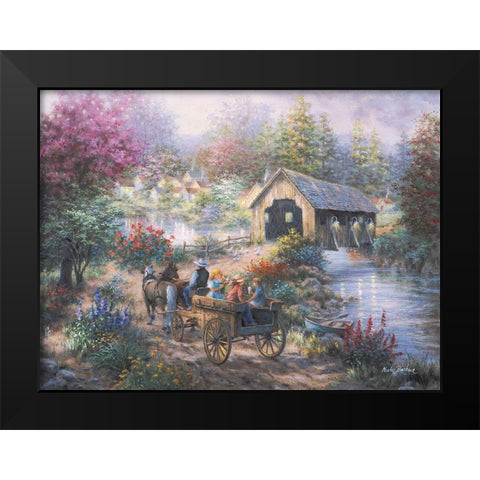 Merriment At Covered Bridge Black Modern Wood Framed Art Print by Boehme, Nicky