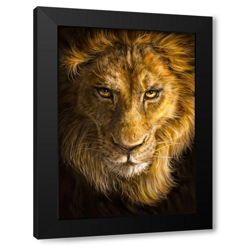 Lion Black Modern Wood Framed Art Print by LaMontagne, Patrick