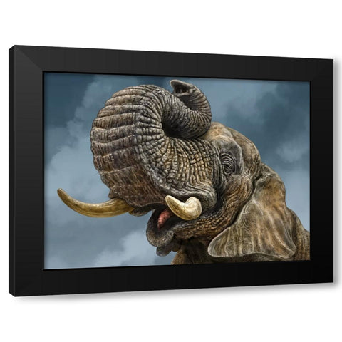 African Elephant Black Modern Wood Framed Art Print with Double Matting by LaMontagne, Patrick