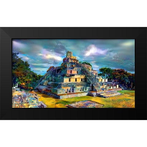 Campeche Mexico Edzna Pyramid Black Modern Wood Framed Art Print by Gavidia, Pedro