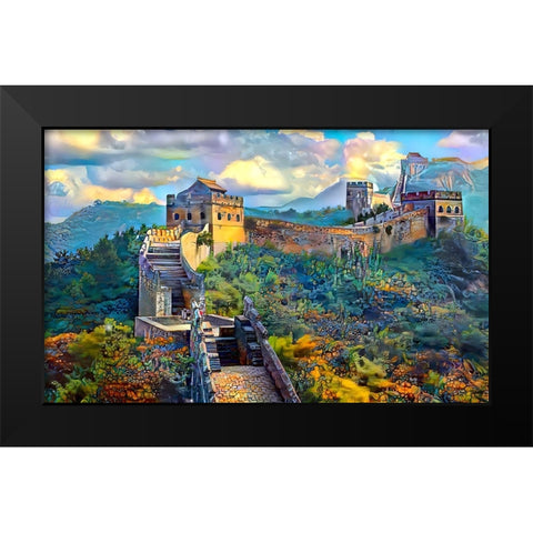 Great Wall of China Black Modern Wood Framed Art Print by Gavidia, Pedro
