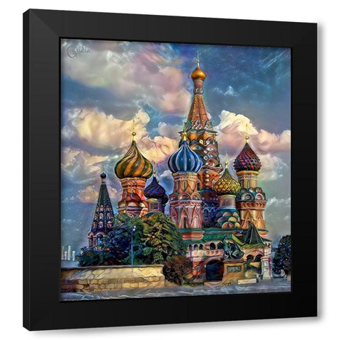 Moscow Russia Cathedral of Vasily the Blessed Saint Basil Black Modern Wood Framed Art Print by Gavidia, Pedro