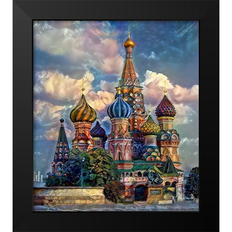Moscow Russia Cathedral of Vasily the Blessed Saint Basil Black Modern Wood Framed Art Print by Gavidia, Pedro
