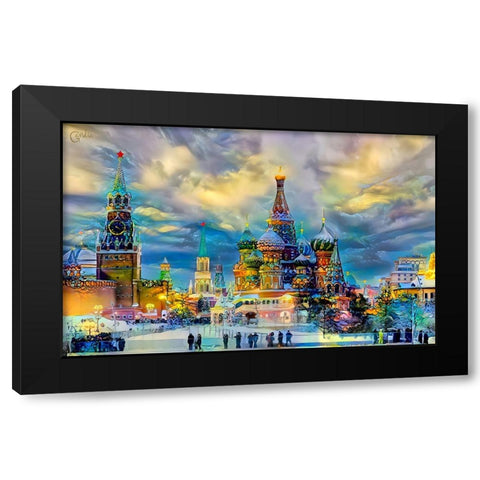 Moscow Russia Saint Basils Cathedral Kremlin Red Square ice snow and skating Black Modern Wood Framed Art Print by Gavidia, Pedro