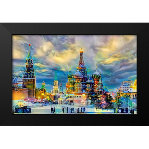 Moscow Russia Saint Basils Cathedral Kremlin Red Square ice snow and skating Black Modern Wood Framed Art Print by Gavidia, Pedro
