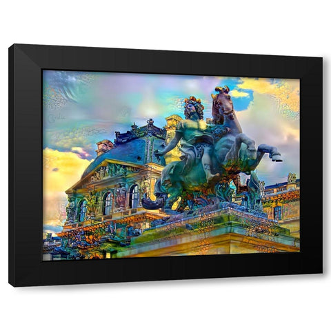 Paris France Louvre Museum Statue of Louis XIV Black Modern Wood Framed Art Print by Gavidia, Pedro
