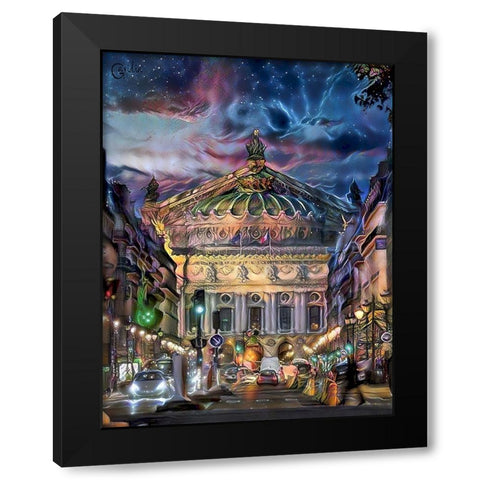 Paris France Opera Garnier at dusk Black Modern Wood Framed Art Print by Gavidia, Pedro