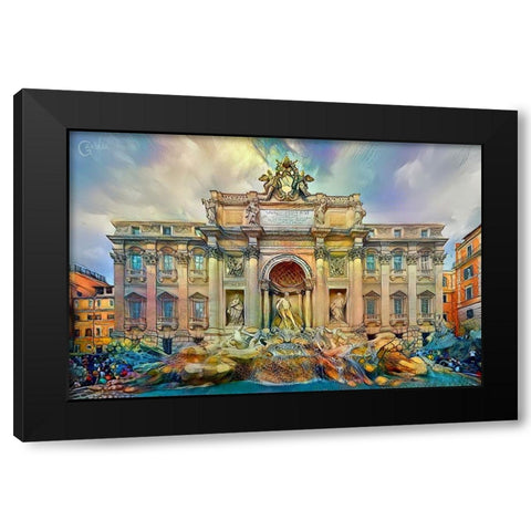 Rome Italy Trevi Fountain Black Modern Wood Framed Art Print with Double Matting by Gavidia, Pedro