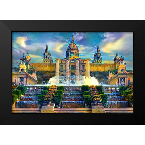 Barcelona Spain Montjuic Black Modern Wood Framed Art Print by Gavidia, Pedro