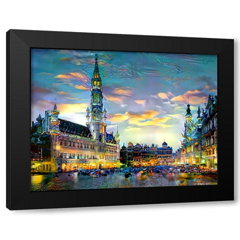 Brussels Belgium Night Black Modern Wood Framed Art Print by Gavidia, Pedro