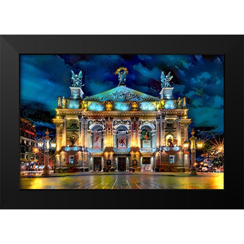 Leopolis Ukraine Opera Black Modern Wood Framed Art Print by Gavidia, Pedro