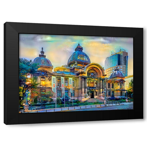 Bucharest Romania CEC Palace Black Modern Wood Framed Art Print with Double Matting by Gavidia, Pedro