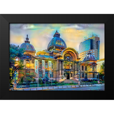 Bucharest Romania CEC Palace Black Modern Wood Framed Art Print by Gavidia, Pedro