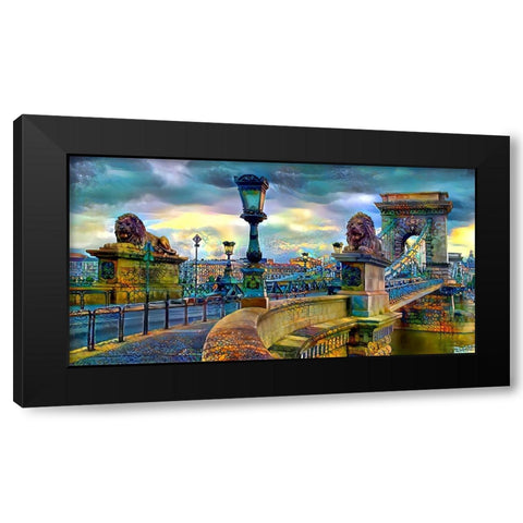 Budapest Hungary Chain Bridge Black Modern Wood Framed Art Print with Double Matting by Gavidia, Pedro