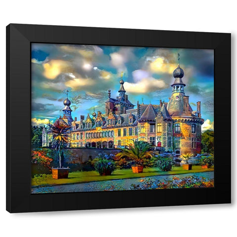 Deinze Belgium Ooidonk Castle Black Modern Wood Framed Art Print with Double Matting by Gavidia, Pedro