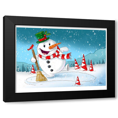 Mr Snowman Black Modern Wood Framed Art Print with Double Matting by Randy Noble Fine Art