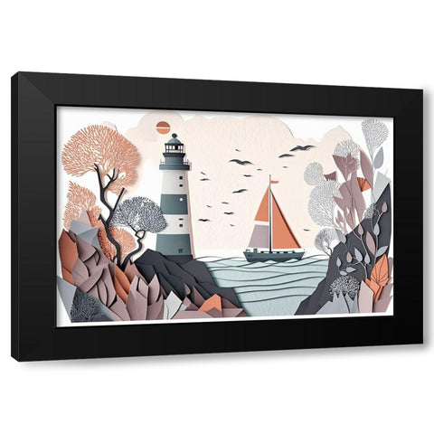 Mid Century Coastal Scenes 5 Black Modern Wood Framed Art Print with Double Matting by Heere, Ray