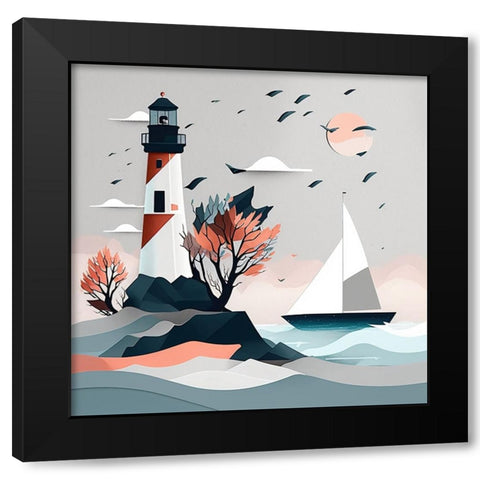 Mid Century Coastal Scenes 19 Black Modern Wood Framed Art Print with Double Matting by Heere, Ray