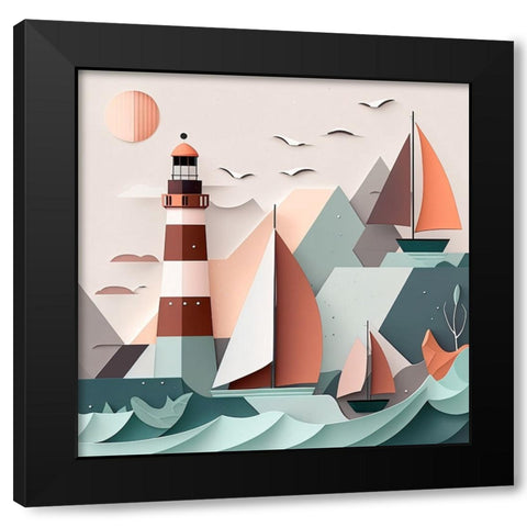 Mid Century Coastal Scenes 20 Black Modern Wood Framed Art Print with Double Matting by Heere, Ray