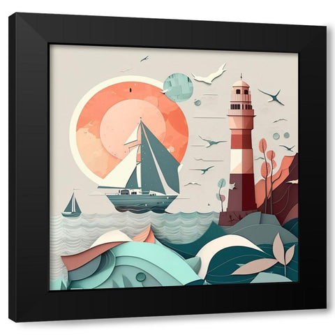 Mid Century Coastal Scenes 21 Black Modern Wood Framed Art Print by Heere, Ray