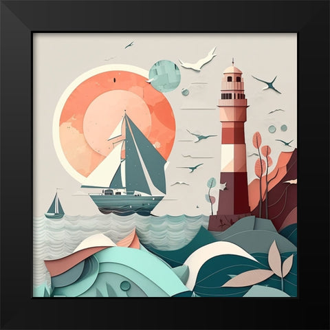 Mid Century Coastal Scenes 21 Black Modern Wood Framed Art Print by Heere, Ray