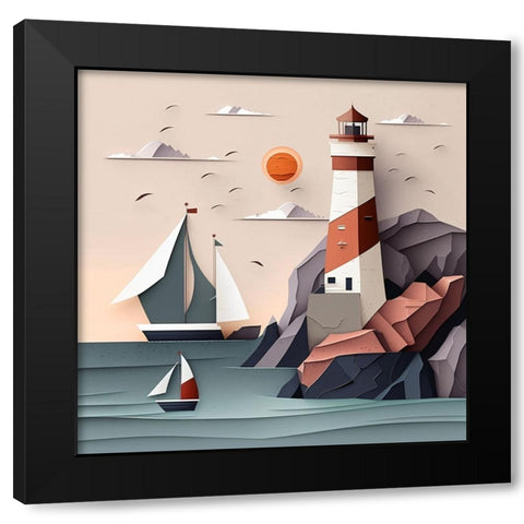Mid Century Coastal Scenes 22 Black Modern Wood Framed Art Print with Double Matting by Heere, Ray