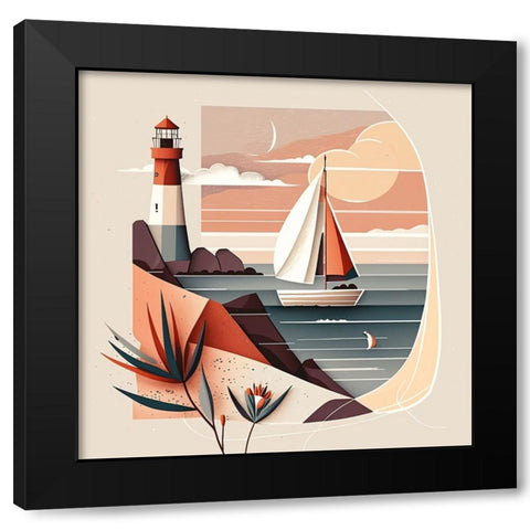 Mid Century Coastal Scenes 23 Black Modern Wood Framed Art Print with Double Matting by Heere, Ray