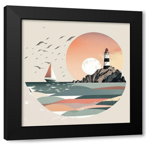 Mid Century Coastal Scenes 26 Black Modern Wood Framed Art Print with Double Matting by Heere, Ray
