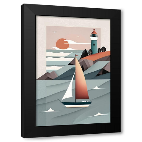 Mid Century Coastal Scenes 32 Black Modern Wood Framed Art Print by Heere, Ray