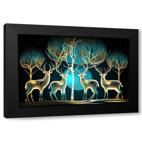 Mid Century Deer 1 Black Modern Wood Framed Art Print with Double Matting by Heere, Ray
