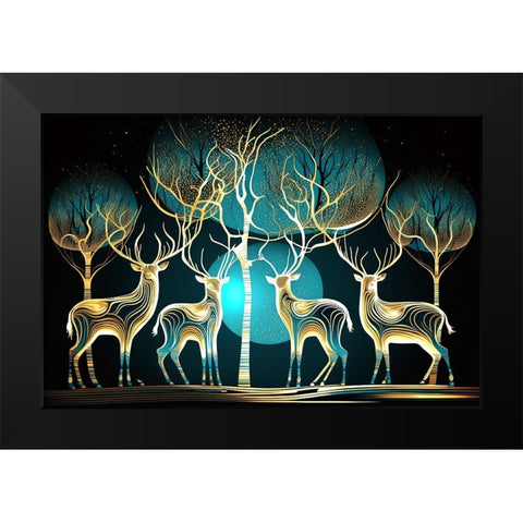 Mid Century Deer 1 Black Modern Wood Framed Art Print by Heere, Ray